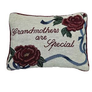 Tapestry Accent Pillow ‘Grandmothers Are Special’ Red Roses Ribbon 12 X 9 Gift